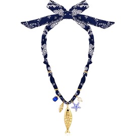 WOWORAMA - Collar de bufanda colorido con dije de estrella de mar de concha marina, collares de verano para mujer, collar de bandana de verano con concha de mar océano, collares de peces bohemios para