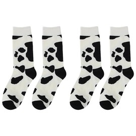 SOIMISS 2 Pairs Cotton Cow Socks Novelty Girls Print Long Crew Socks for Women Birthday Gift Baby Shower Daily Dressup Supply (White Balck), As Shown