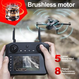 Brushless RC Drone with 4K Dual Camera, 4.5-inch HD Screen Remote Control, Smart Obstacle Avoidance, 360° Stunt Roll (Drone with 【2 Rechargable Batteries】)