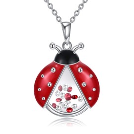 Ladybird Floating Pendant Necklace 925 Sterling Silver Locket with Cubic Zirconia Ladybird Jewellery for Women Girls, Sterling Silver, Cubic Zirconia