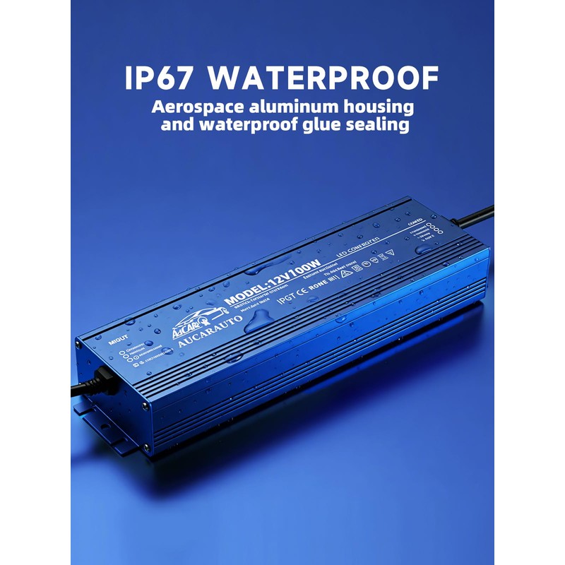 AUCARAUTO 12V LED Driver, 100 Watts Waterproof IP67 Low Voltage