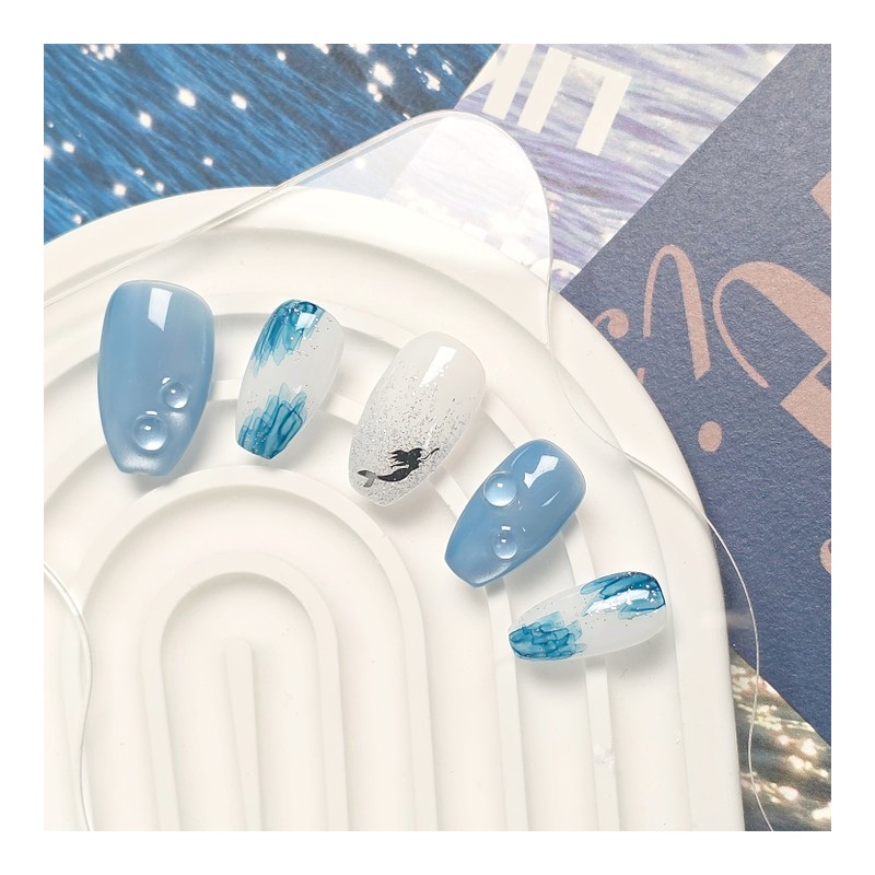 Deep Blue Mermaid Nail Tips - Petite Square / 딥