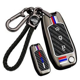 ontto luminous car key fob cover fit for Ford Fusion Fiesta Escort Mondeo Everest Ranger Figo Ecosport MK8 Kuga F150 flip key holder Metal Shell case keyring keychain Accessories 3 buttons Black 2