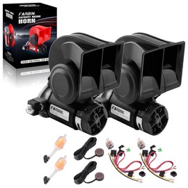 FARBIN Air Horn for Truck 2Pcs, Compact Train Horn,Electric Car Horn 12V 150db Super Loud with 2Pcs Wiring Harnesses and Buttons, for Any 12V Vehicles (Black horn with button 2pcs)
