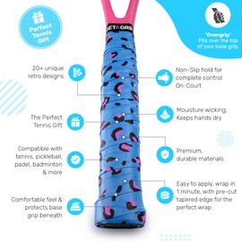 GET A GRIP - Custom Tennis Racket Grip Tape - Anti-Slip/Quick-Drying Tennis Overgrips - Precut Badminton Racket Grip with Finishing Tape - Squash Racket Grip Tapes (Change Your Spots, 1 Grip)