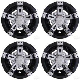 RHOX Golf Cart 8" Vegas Chrome/Black Wheel Covers Hub Caps Set of 4