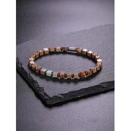 PiercingJak Men's Bracelet Bead Bracelet Stretch Bracelet Made of 4 mm Jasper Apatite Natural Stone Beads Bracelets Healing Stone Jewellery Gifts for Men Women, Stainless Steel Stone