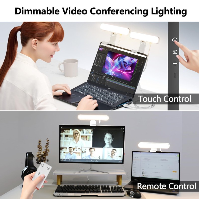 yAyusi Dual-lamp Video Conference Lighting, LED Streaming Light with Remote