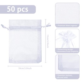 Naler 50 x Organza Bags White Organza Bags Jewellery Bags Gift Bags – 10 x 15 cm