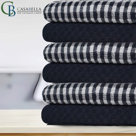 Casabella Pack Of 6 Terry Towelling Cotton Kitchen Tea Towels. Soft Kitchen Tea Towels Set, Highly Absorbent Dish Towels & Bar Towels Unbeatable Price (6 Pieces Set, Navy)
