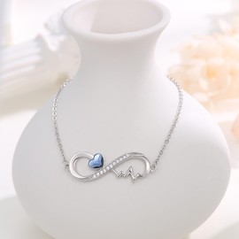 YEESIA Infinity Bracelet Women's 925 Sterling Silver Adjustable Infinity Bracelet with Crystals Mother's Day Gifts Graduation Gift Birthday Gift for Women Daughter, Sterling Silver, Crystal