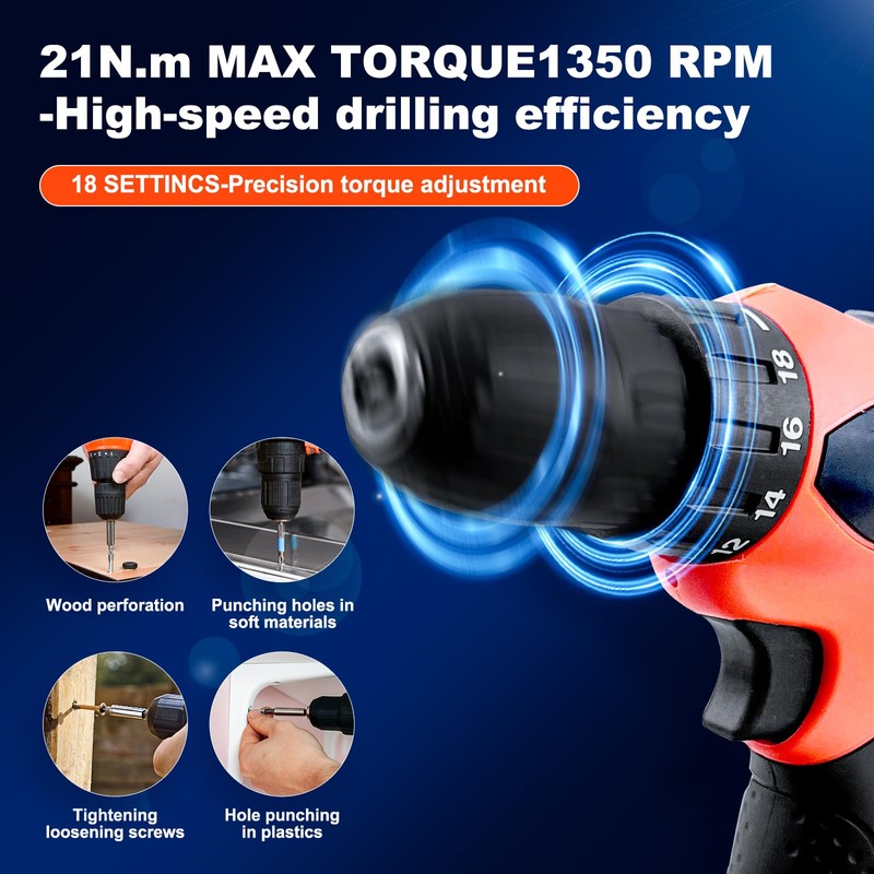 33 Picce Orange Tool Kit with 12V Cordless Drill, Tool