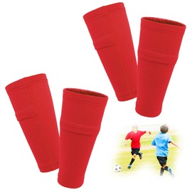 FIBOGOUP 2 Pairs of Shin Pads Holders Children Men Socks with Optimised Pocket Football Shin Pads Sleeves Socks Breathable Non-Slip Stable (Red S)