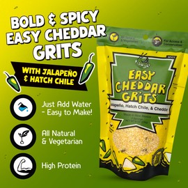Jalapeno Yellow Corn Grits with Cheddar Cheese + Hatch Green Chile + Garlic, by FishSki Provisions, 6 oz bags, 12 pack