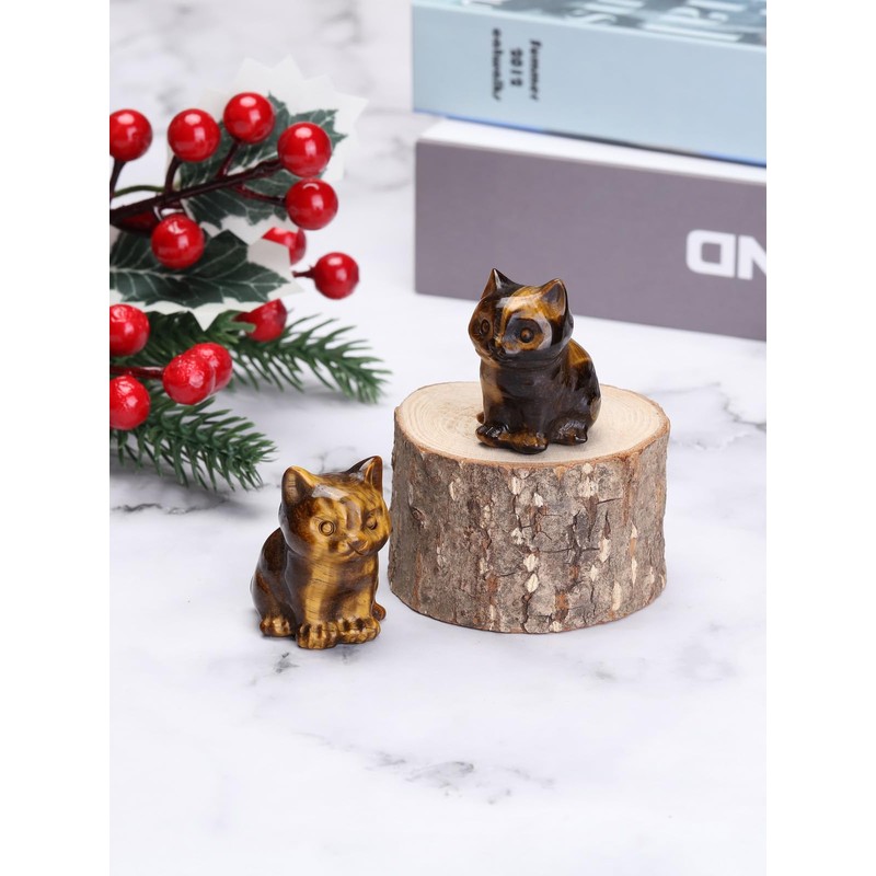JSDDE Tiger Eye Crystal Cat Figurine for Cat Lovers Cute