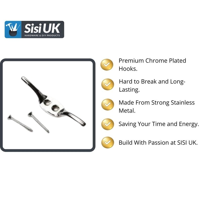 Chrome Cleat Hooks for Roman Blinds, Curtains, Washing Lines -
