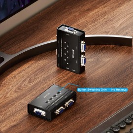 4 Port VGA KVM Switch with 4 Cables, USB VGA Switch for 4 Computers Share 1 Monitor and 3 USB Devices, Supports 1920*1440color: Black