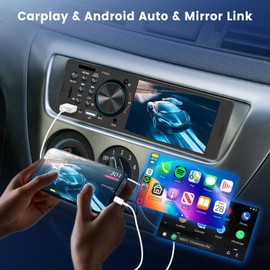 Single Din Car Stereo with CarPlay Android Auto, Touch Screen Car Audio Receiver with Bluetooth 1 Din, Driauto 4 Inch Car Radio MP5 Player Support FM/RDS Mirror Link USB/TF/AUX/SWC, Backup Camera