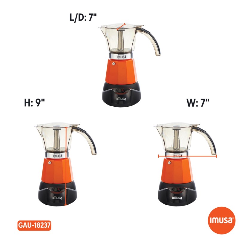 Imusa 6 or 3cup Electric Espresso Maker, Orange