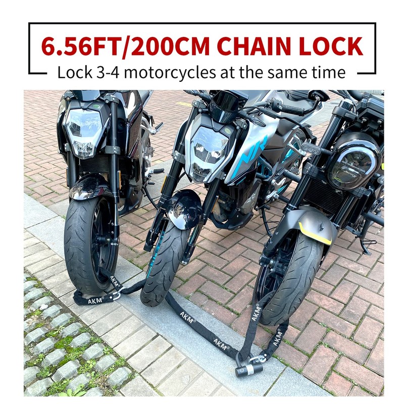 AKM Motorcycle Lock Chain Lock Anti-Theft 6.56ft/250cm Super Long Durable