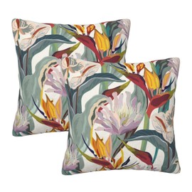 Summer Tropical Leaves Pillow Covers 18x18 Set of 2 Palm Leaf Flower Pillow Cushion Cases Green Plant Hawaiian Watercolors Floral Throw Pillows Cover Decor Gifts for Bed Couch Sofa Living Room