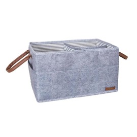 Premium Felt Baby Diaper Caddy Organizer with Leather Handles - 9 Compartments for Baby Clothes, Diapers, and Wipes - Nursery and Car Storage Solution