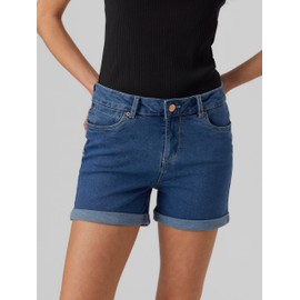 VERO MODA Women's Vmluna Mr Fold Mix Ga Noos Shorts, 2 Pack (Medium Blue Denim/Black)