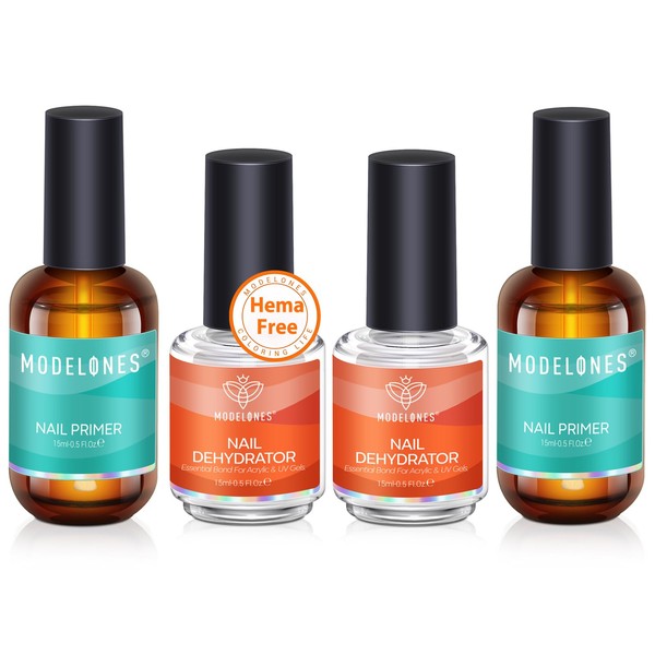 modelones Modelones 4Pcs Nail Dehydrator and Primer, Acid Free Natural
