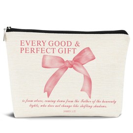 Dejfel Coquette Pink Bow Makeup Bag,Pink Bow Jesus Cosmetic Bags Zipper Pouch Travel Toiletry Bag,Preppy Aesthetic for Teen Girls,Bible Verses Gift for Birthday Party Girls Travel Storage Accessories