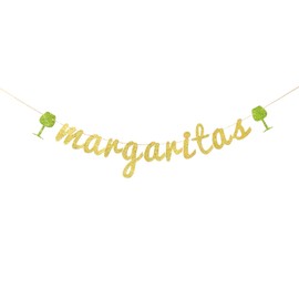 Gold Glitter Margaritas Banner, Bunting Garland for Cinco De Mayo/Mexican Fiesta/Baby Shower Themed Party Decoration Supplies