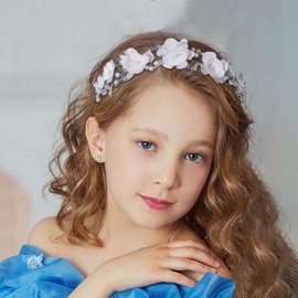 IYOU Flower Girl Headpiece Floral White Headbands Pearl Wedding Hair Vines Bridal Communion Hair Accessories for Girls
