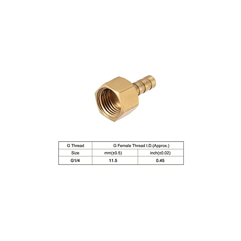 sourcing map Brass Hose Barb Fitting Connector, 6mm Barb G1/4