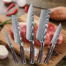 MDHAND 5PCS Chef Knife Set Japanese Damascus Steel Kitchen Knives Meat Cutting Cleaver