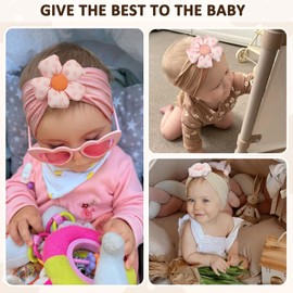 MIUXUESO 3 Pcs Baby Flower Headbands Baby Girls Nylon Headbands Soft Hairbands Hair Accessories for Newborn Infant Toddler Kids (Khaki Brown Pink)
