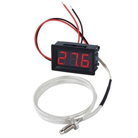 FBBULES LED Digital Thermometer with K-Type Thermocouple Probe, Waterproof, -30-800°C, Thermometer DC 12 V, Mini Temperature Tester for Aquarium, Refrigerator, Red