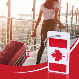 Vividwise 6Pack Luggage Tags, Canada Luggage Tag for Suitcase, Canadian Flag Maple Leaf Plastic Baggage Tag with ID Card, Stainless Steel Loops for Secure Fastening (6 Pack, Red)