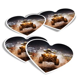 Vinyl Heart Stickers (Set of 4) - ATV Quad Bike Transport Fun Decals for Laptops,Tablets,Luggage,Scrap Booking,Fridges #8339