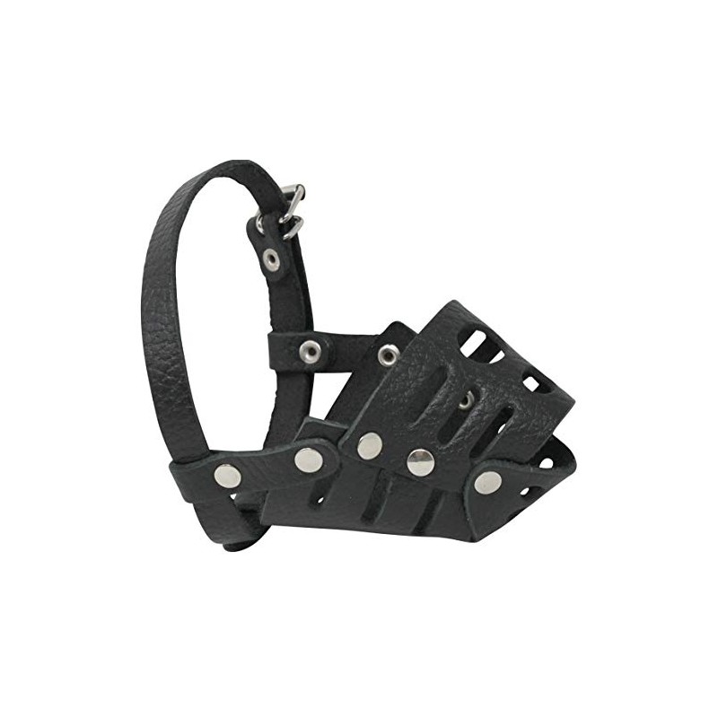 Real Leather Dog Cage Basket Muzzle Black Small Breeds (Circumf.5.5";