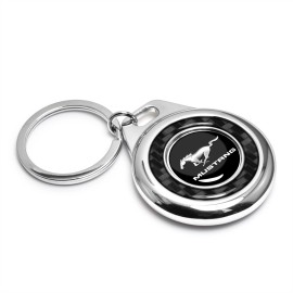 iPick Image Ford Mustang Real Carbon Fiber Chrome Roundel Metal Key Chain