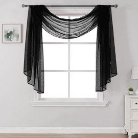 DONREN Luxury Soft Sheer Curtains Scarf for Windows - Semi Voile Window Scarf Valance,52 Inches Wide by 144 Inches Long (1 Panel,Jet Black)