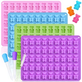 Gummy Bear Silicone Molds 4 PCS, KKDINDAN 2ML Chocolate Gummy Molds with 2 Droppers and 1 Cleaning Brush, BPA Free Food Grade Silicone Molds, Nonstick Candy Molds