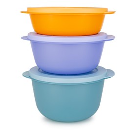 Tupperware MicroTap Set Large (3) CrystalWave Containers 850 ml Orange + 1.3 L Blue + 1.8 L Turquoise (Including 1 x Lollitup)