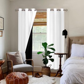 BGment Thermal Insulated 100% Blackout Curtains for Bedroom with Black Liner, Double Layer Full Room Darkening Noise Reducing Grommet Curtain (42 x 84 Inch, Pure White, 2 Panels)