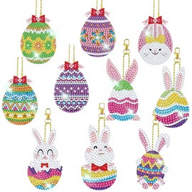 MHwan Children's Diamond Painting, Pack of 10 5D Cute Rabbit Egg Diamond Painting Easter Pendants, DIY Diamond Painting Set for Children to Promote Children's Practical Skills and Attention