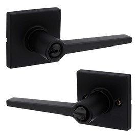 Weiser Daylon Matte Black Front Door Handle with Lock, Reversible Square Exterior/Interior Door Handles with Lock, Keyed Entry Door Lever for Front Door, Bedroom, Bathroom & Office, Modern Home Decor