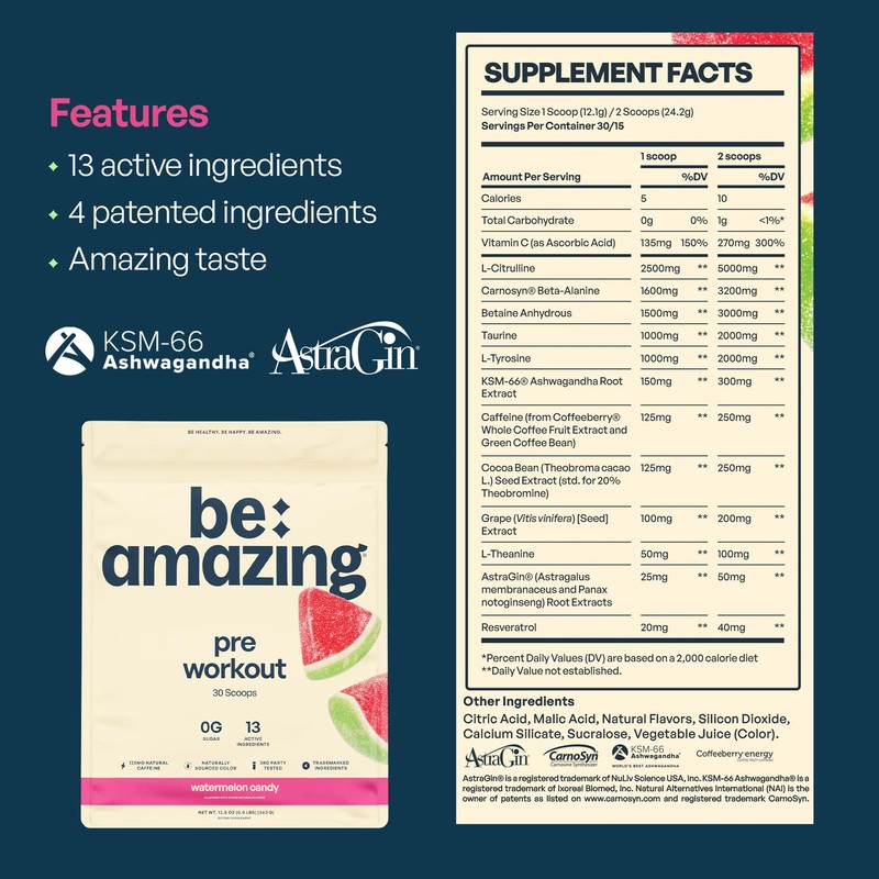 Be Amazing Pre-Workout Powder | Vegan Energy Booster Powdered Drink