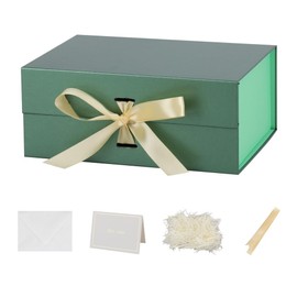 Small Gift Boxes with Lids 5 Pack 9.5X7X4 Inch Green Gift Box with Ribbon Christmas Gift Box Foldable Gift Boxes for Presents Shredded Paper for Gift Box with Cards