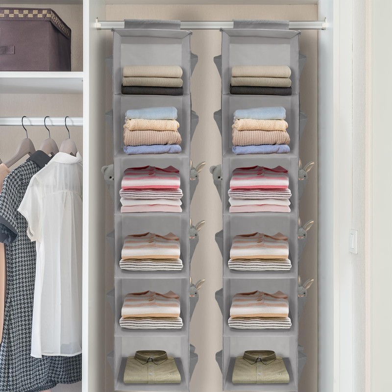 HOSTK 2Pack Hanging Closet Organizer, 6 Tier Hanging Storage Shelves,