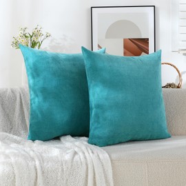 Qanatmz Turquoise Blue Soft Throw Pillow Covers Decorative Chenille Square Couch Cushion Cases for Livingroom Sofa Decor, Set of 2,18 x 18 Inches