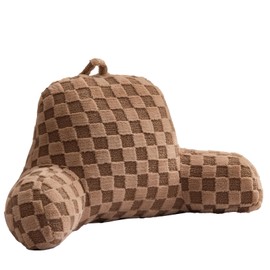 Aimuan Reading Pillow Checkered Bed Rest Wedge Backrest Checkerboard Pillow with Arms Back Support for Sitting Up in Bed Cushion Incline Rest Sleeping Snoring Pillow (Khaki,Large)
